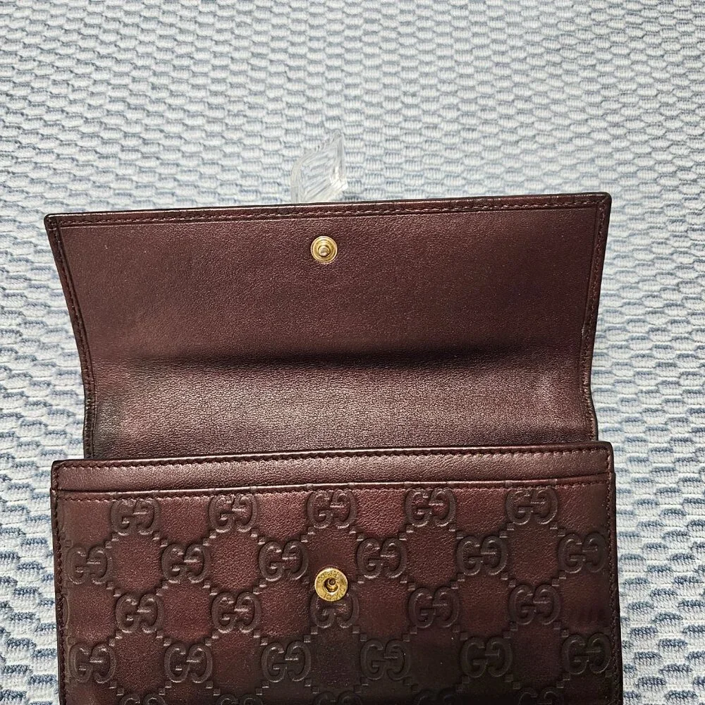 Gucci Guccissima Leather Maroon Brown Long Wallet with Gold Heart GG Design - Picture 4 of 7